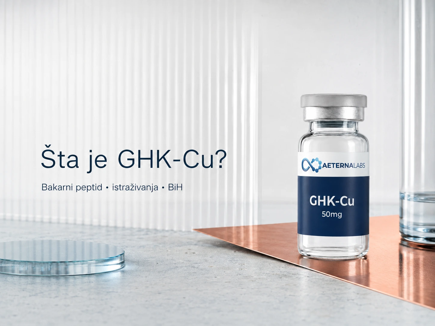 Aeterna Labs GHK-Cu 50 mg bočica u laboratorijskom okruženju